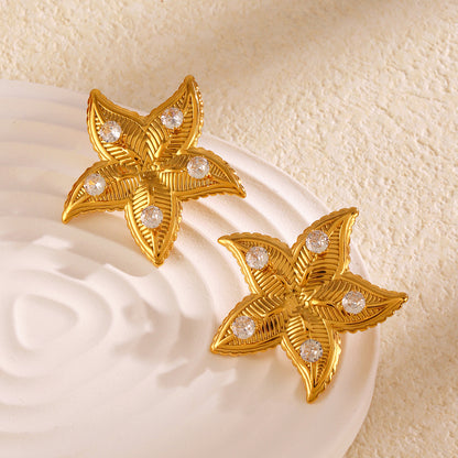 Rusty Steel Exaggerated Design Starfish Earrings Women's Seaside