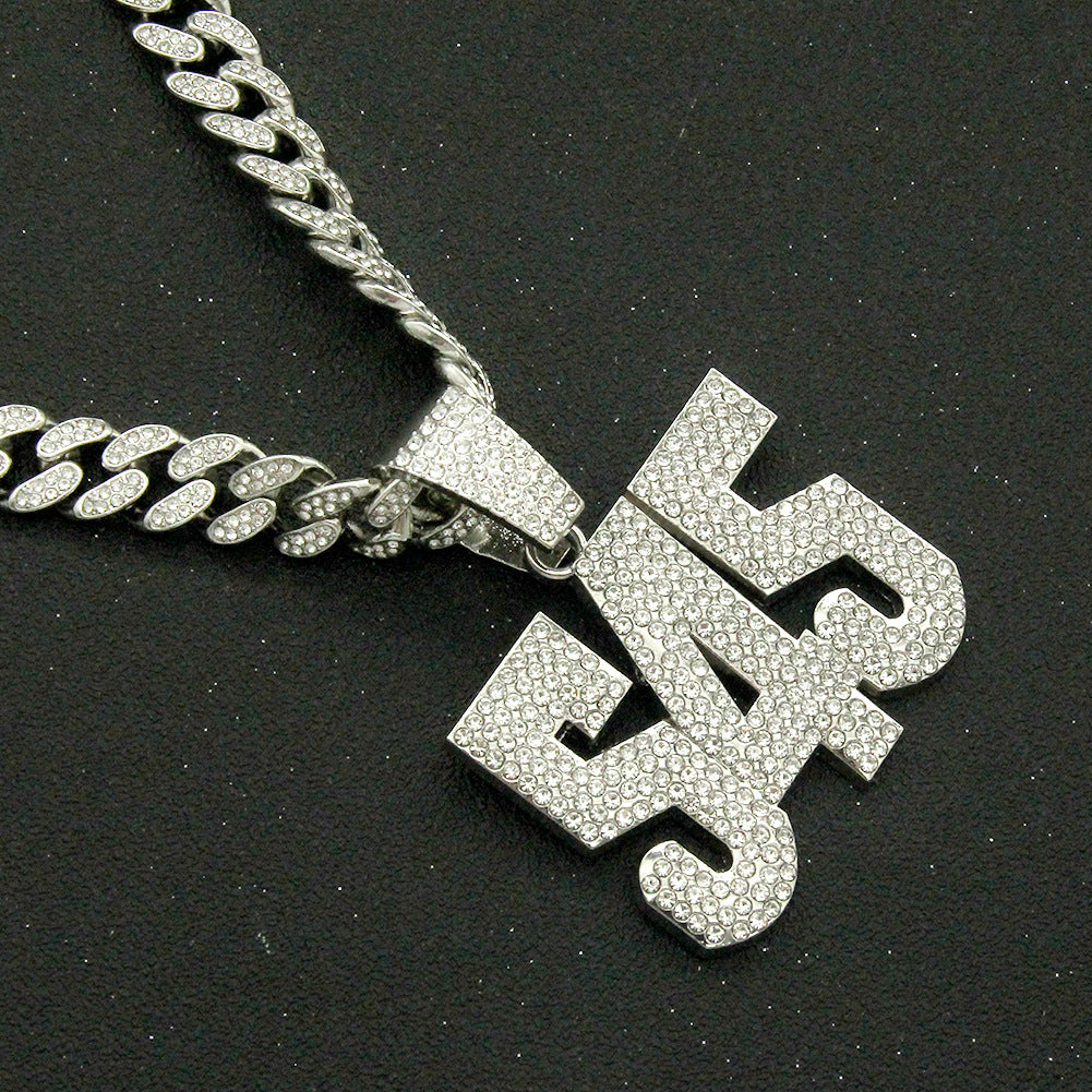 Hip-hop Full Diamond Three-dimensional Number Pendant Necklace For Men