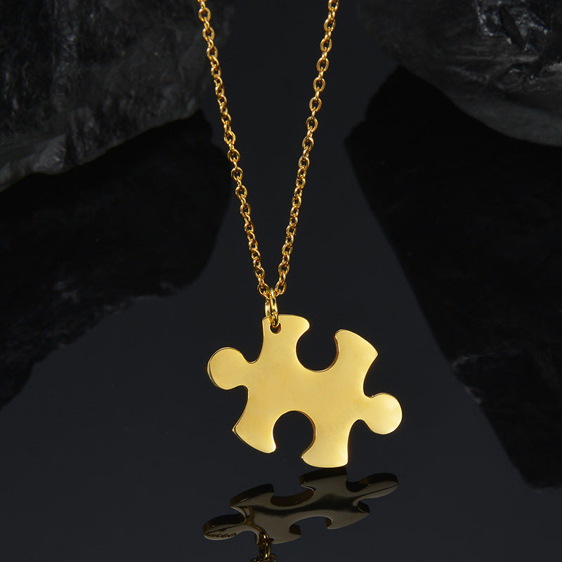 Stainless Steel Glossy Couple Puzzle Pendant Necklace