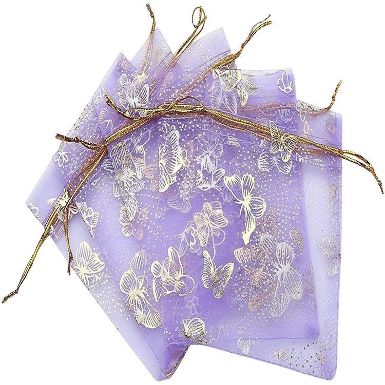 Purple Butterfly Bronzing Bags Gift Yarn Bag Jewelry Gauze Bag Wedding Candy Bag