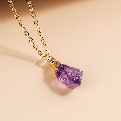 Amethyst Rough Stone Gold Plated Pendant Necklace Simple Style Ladies Jewelry Clavicle Chain