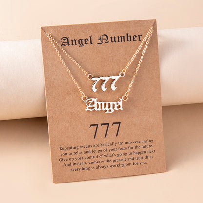 Gold Letter Angel Number 444 777 Multi-layer Chain Necklaces For Women