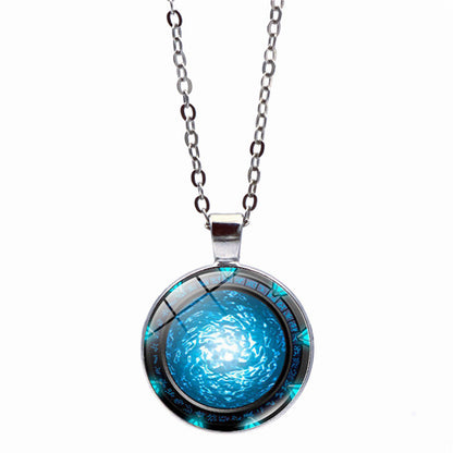 Time Stone Pendant Necklace With Silver Plated Base