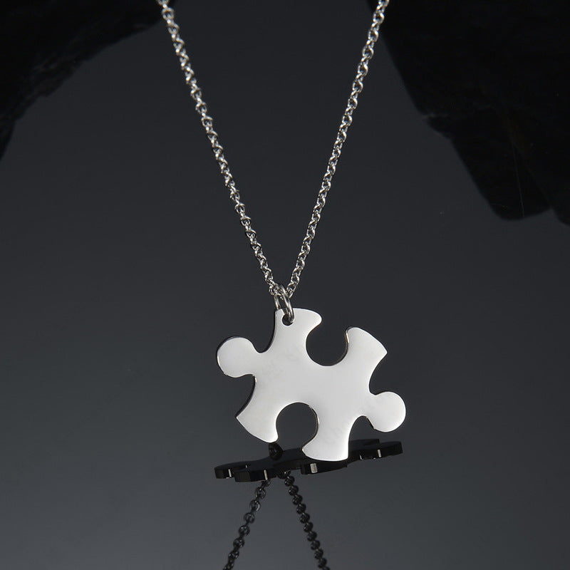 Stainless Steel Glossy Couple Puzzle Pendant Necklace