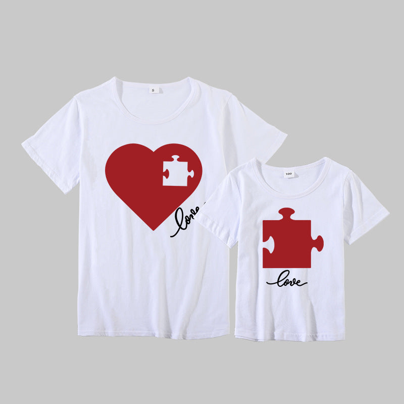 Valentine's Day Creative Puzzle Heart Printing Mother-daughter Matching Outfit Top