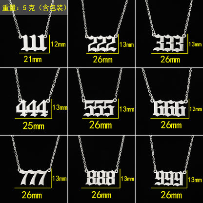 2026 Women's New Angel Lucky Digital Pendant Necklace Fashion 000-999 Stainless Steel Vintage Necklace