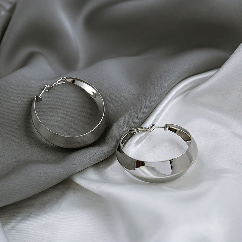 Mirror Polishing Metallic Exaggerated Geometry Round Ring Earrings