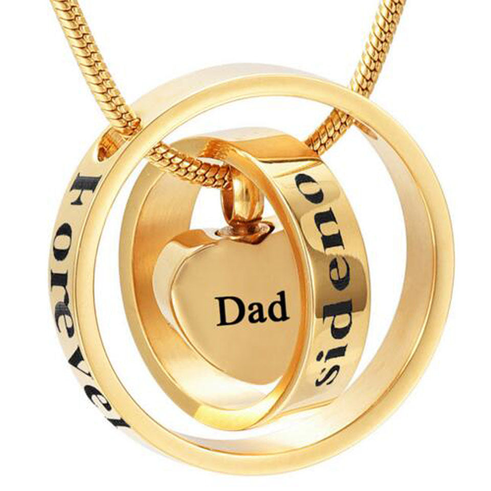 Memorial Relatives Pet Ashes Pendant Necklace Double Ring