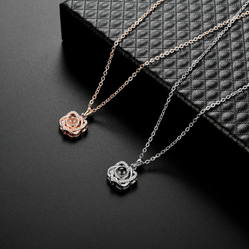 Heart-shaped Six-pointed Star Projection Copper Crystal Clavicle Chain