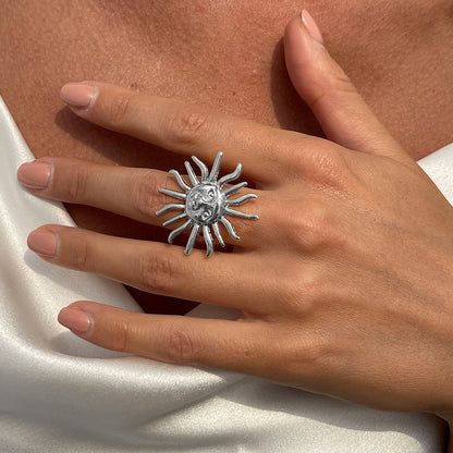 Exaggerated Face Sun Alloy Ring Suit Vacation Beach Geometric Adjustable Ring
