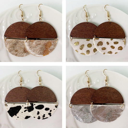 Leopard Print Horsehair Cowhide Earrings With Bohemian Gold Dots