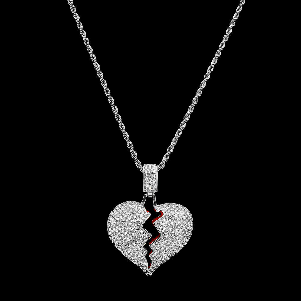 Exaggerated Geometric Heart Crack Pendant Cuban Necklace