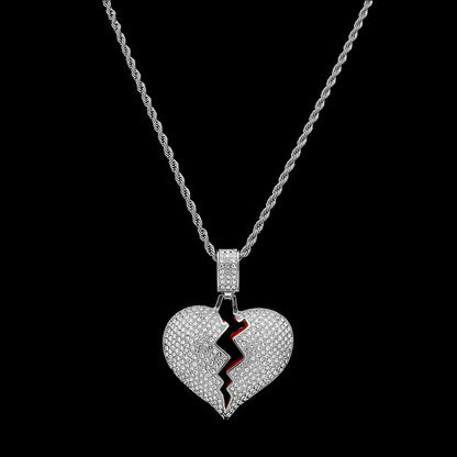 Exaggerated Geometric Heart Crack Pendant Cuban Necklace