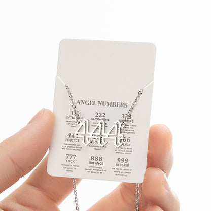 2026 Women's New Angel Lucky Digital Pendant Necklace Fashion 000-999 Stainless Steel Vintage Necklace