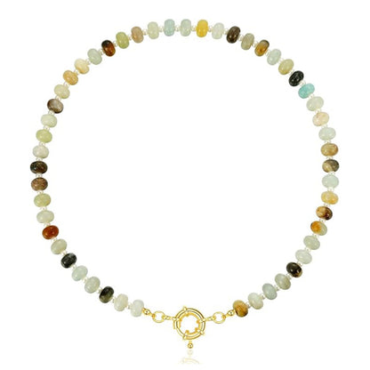 Beaded Gemstone Necklace For Women 11 Styles, Colorful Boho Bead Choker, Natural Stone Surfer Beach Necklace, 14K Gold Plated, Handmade Summer Jewelry