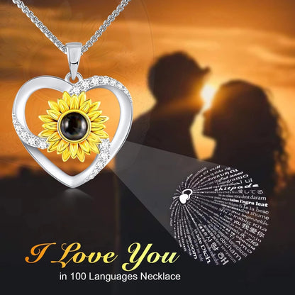 925 Silver Sunflower Projection Necklace For Women