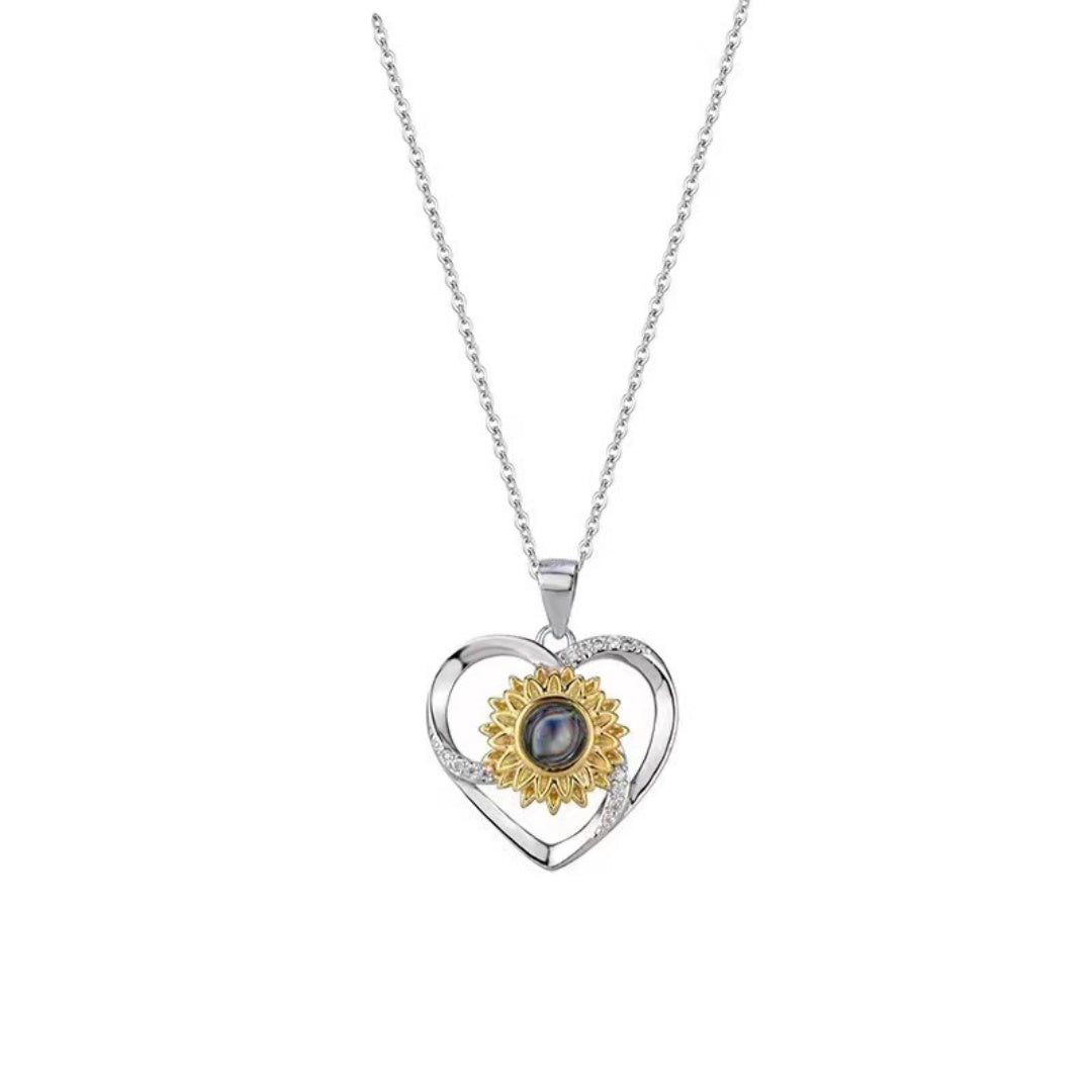 925 Silver Sunflower Projection Necklace For Women