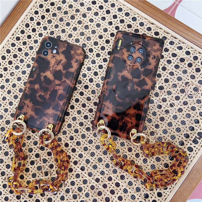 Ins European And American Leopard Print Mobile Phone Case Crystal Bracelet Couple Female