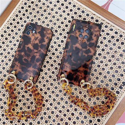 Ins European And American Leopard Print Mobile Phone Case Crystal Bracelet Couple Female