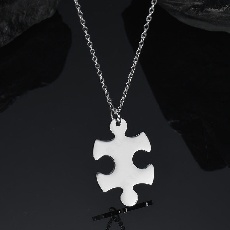Stainless Steel Glossy Couple Puzzle Pendant Necklace