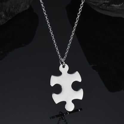 Stainless Steel Glossy Couple Puzzle Pendant Necklace