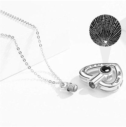 100 Languages Projection Heart-shaped Pendant Personality Simple