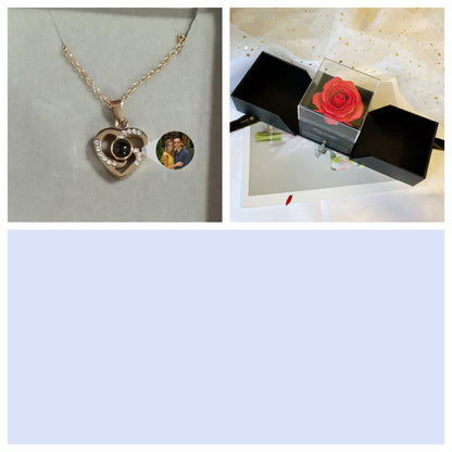 S925 Silver Romantic Colorful Photo Projection Necklace Heart Shaped Pendant Necklace