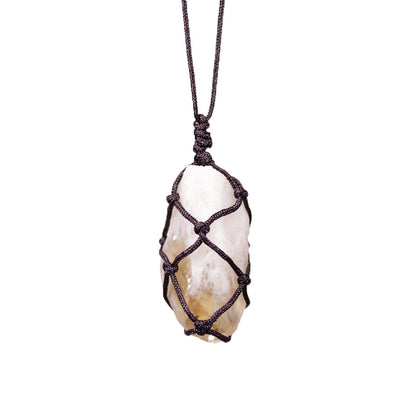 Rough Stone Mesh Pendant Crystal Agate Woven Necklace