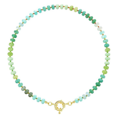 Beaded Gemstone Necklace For Women 11 Styles, Colorful Boho Bead Choker, Natural Stone Surfer Beach Necklace, 14K Gold Plated, Handmade Summer Jewelry