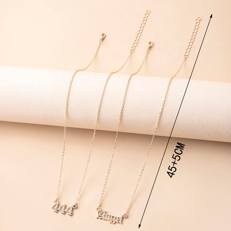 Gold Letter Angel Number 444 777 Multi-layer Chain Necklaces For Women