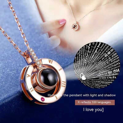 Projection S925 Sterling Silver 100 Languages I Love You Pendant Necklace Jewelry