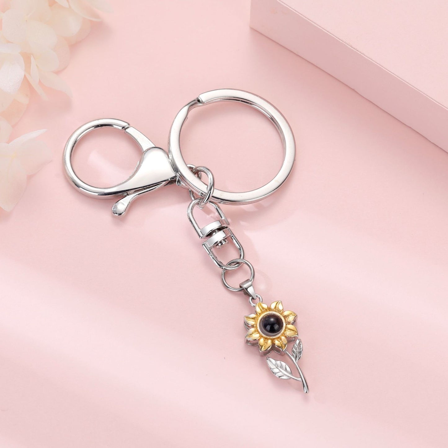 Language Color Photo Custom Sunflower Projection Keychain