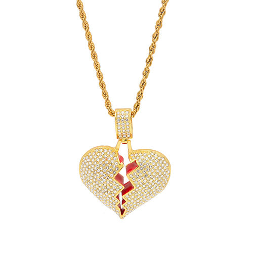 Exaggerated Geometric Heart Crack Pendant Cuban Necklace