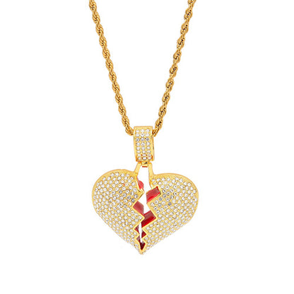 Exaggerated Geometric Heart Crack Pendant Cuban Necklace