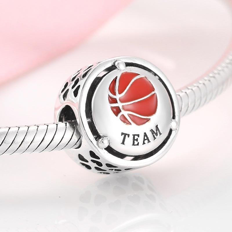 Football Basketball Sports Beads Hollow Loose Beads S925 Sterling Silver Beads Diy Bracelet Accessories