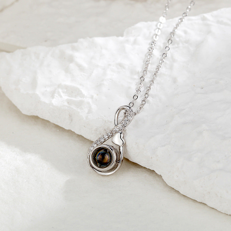 Sterling Silver 8-ring Love 100 Languages Projection Necklace