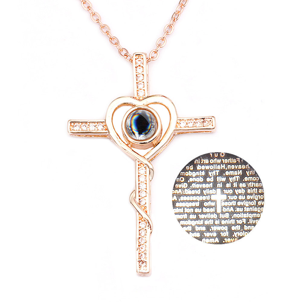 Creative Heart-shaped Cross Projection Necklace Personality