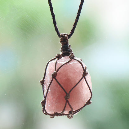 Rough Stone Mesh Pendant Crystal Agate Woven Necklace