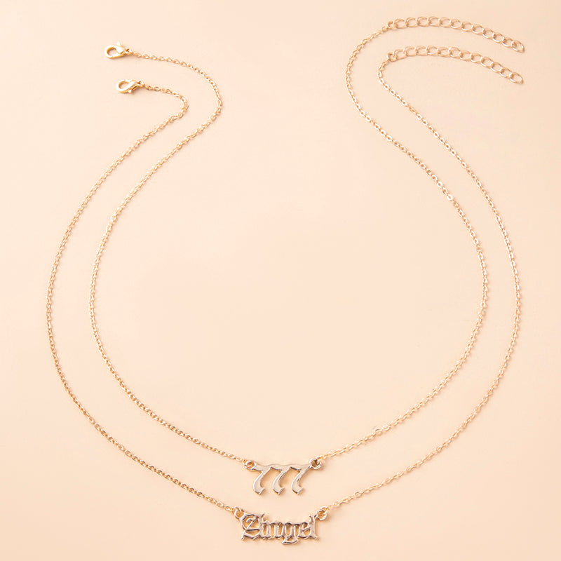 Gold Letter Angel Number 444 777 Multi-layer Chain Necklaces For Women