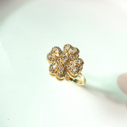 Copper Rotating Ring  Micro Inlaid Fashion Lady Ring Index Finger Ring