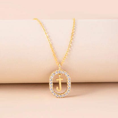 Crystal Letter Necklace Gold Name Initial Alphabet Oval Pendant Necklaces For Women