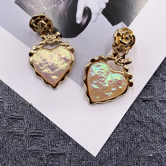French Vintage Love Pendant Exaggerated Earrings